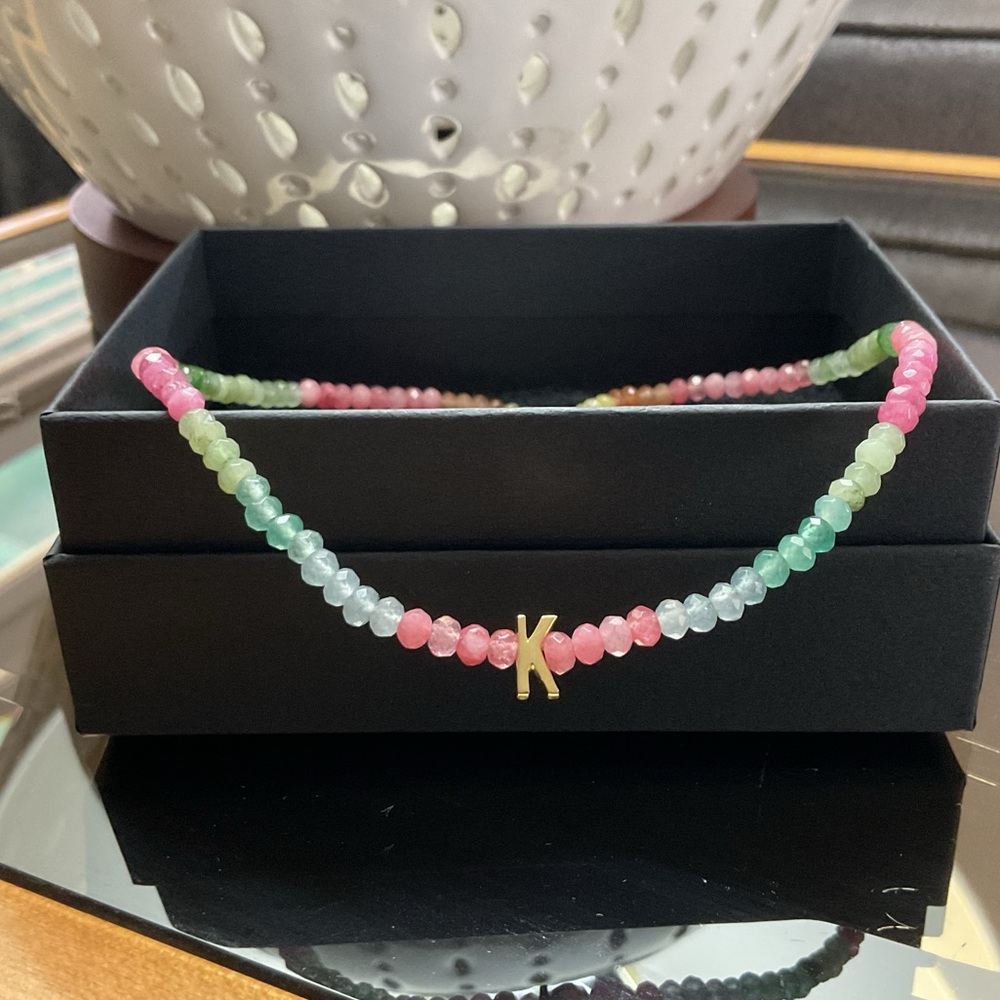 NWT Jade necklace with Letter K